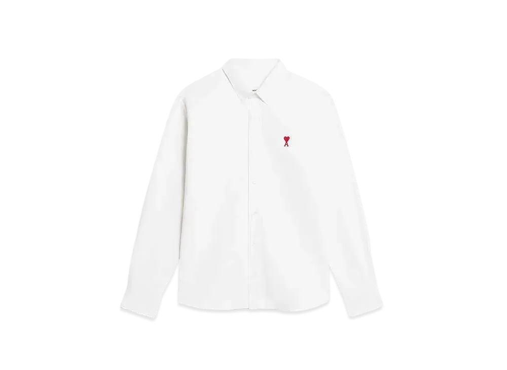 AMI PARIS Cotton Oxford AMI DE COEUR Button Down Classic Fit Shirt "Natural White"