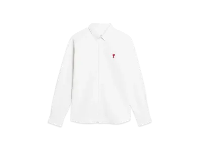 AMI PARIS Cotton Oxford AMI DE COEUR Button Down Classic Fit Shirt "Natural White"