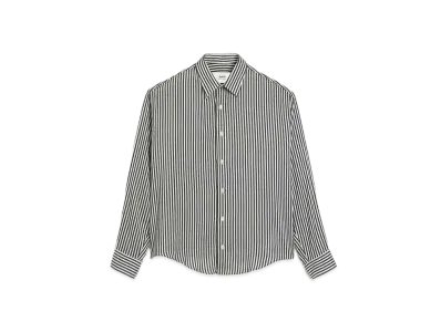 AMI PARIS Stripe Silk Blend Canvas Boxy Fit Shirt "Chalk & Black"