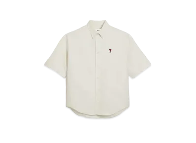 AMI PARIS Cotton Oxford Boxy Fit Short Sleeve Shirt "Chalk "