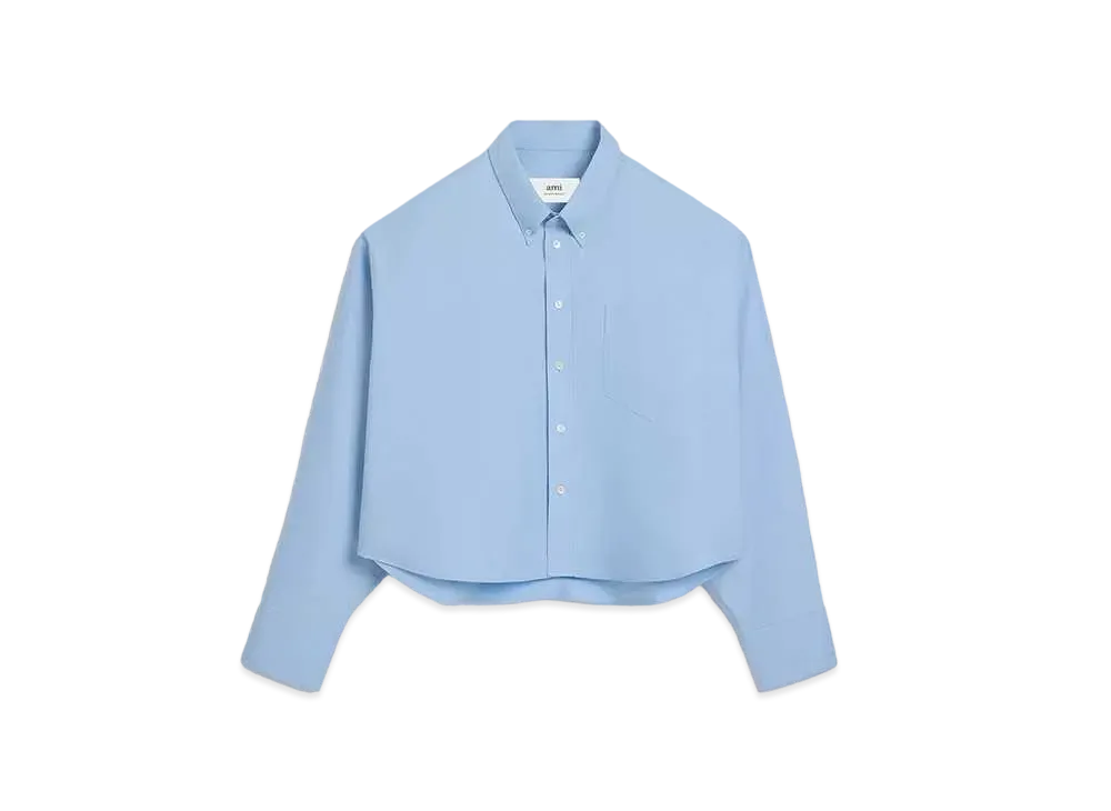 AMI PARIS Cotton Oxford AMI DE COEUR Cropped Shirt "Cashmere Blue "