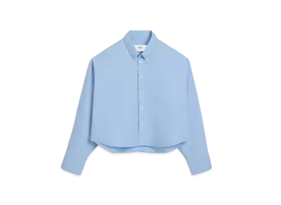 AMI PARIS Cotton Oxford AMI DE COEUR Cropped Shirt "Cashmere Blue "