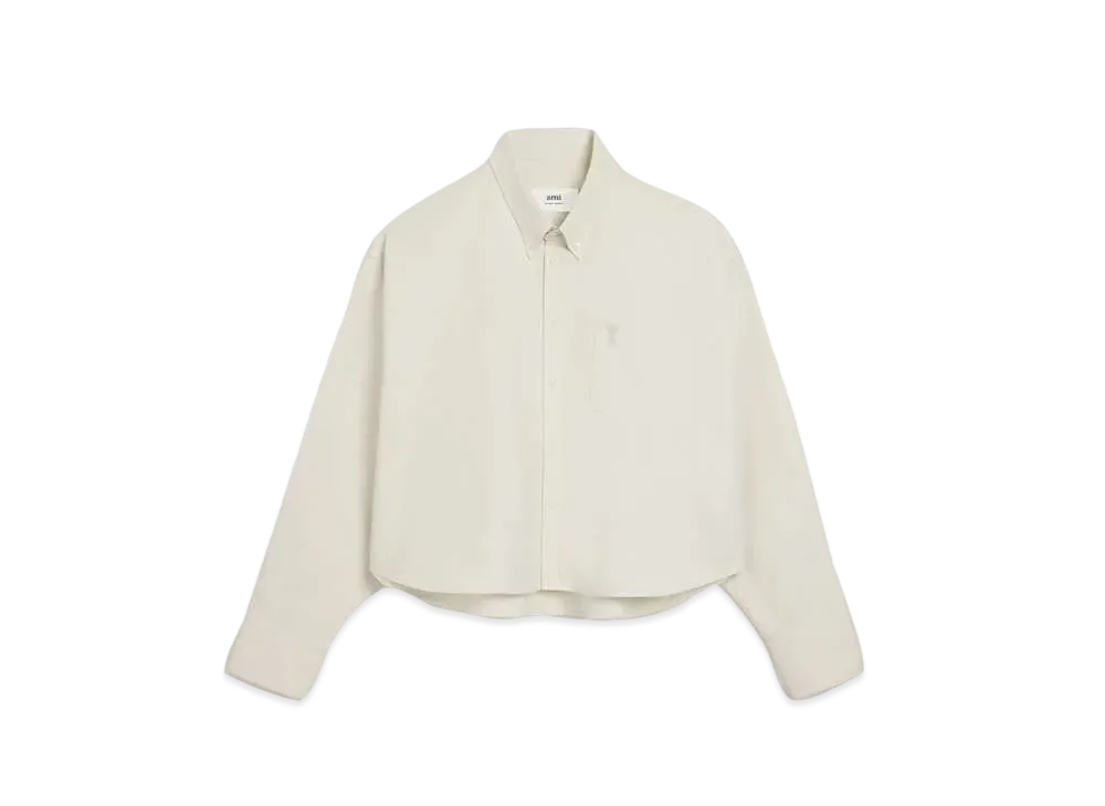 AMI PARIS Cotton Oxford AMI DE COEUR Cropped Shirt "Chalk "