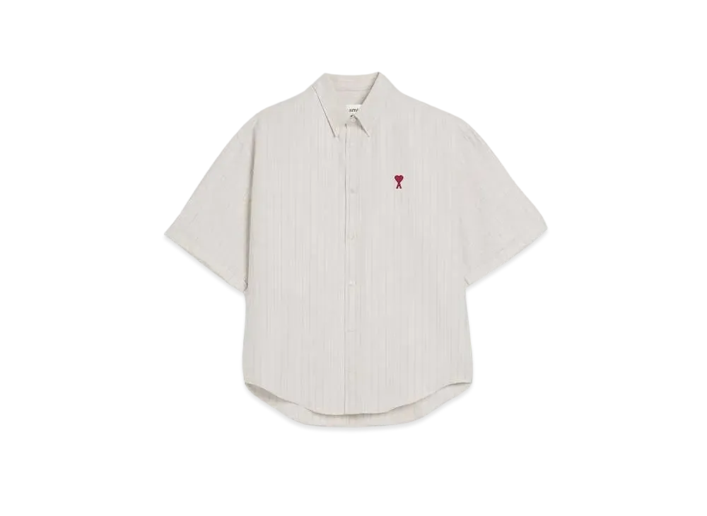 AMI PARIS Stripe Cotton Oxford Boxy Fit Short Sleeve Shirt "Chalk & Cashmere Blue "