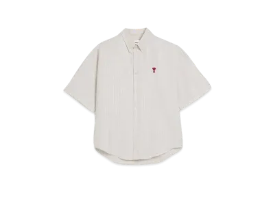 AMI PARIS Stripe Cotton Oxford Boxy Fit Short Sleeve Shirt "Chalk & Cashmere Blue "