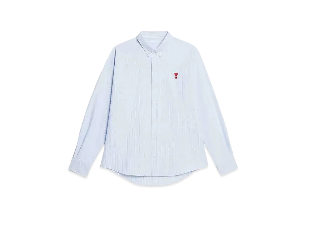 AMI PARIS Stripe Cotton Oxford AMI DE COEUR Button Down Shirt #1 "Sky Blue & Natural White"