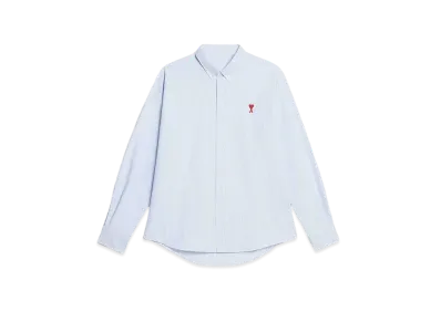 AMI PARIS Stripe Cotton Oxford AMI DE COEUR Button Down Shirt #1 "Sky Blue & Natural White"