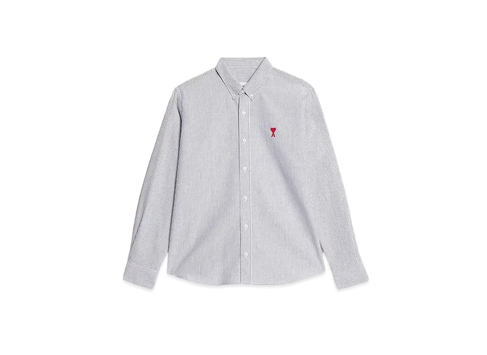AMI PARIS Stripe Cotton Oxford AMI DE COEUR Button Down Shirt #1 "011 Black"