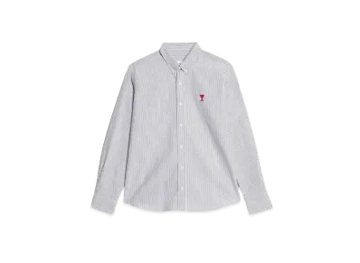 AMI PARIS Stripe Cotton Oxford AMI DE COEUR Button Down Shirt #1 "011 Black"