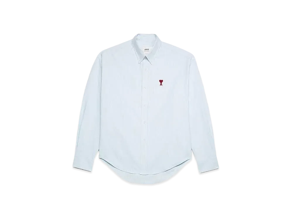 AMI PARIS Stripe Cotton Oxford Boxy Fit Shirt "Sky Blue & Natural White"