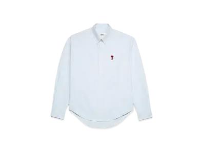 AMI PARIS Stripe Cotton Oxford Boxy Fit Shirt "Sky Blue & Natural White"