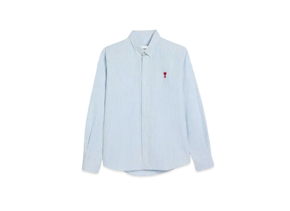 AMI PARIS Stripe Cotton Oxford AMI DE COEUR Button Down Shirt #2 "Sky Blue & Natural White"