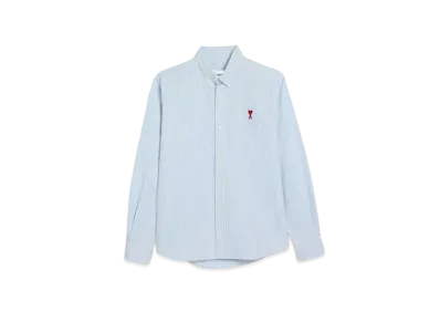 AMI PARIS Stripe Cotton Oxford AMI DE COEUR Button Down Shirt #2 "Sky Blue & Natural White"