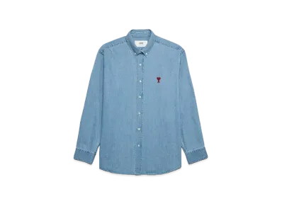 AMI PARIS Mid Wash AMI DE COEUR Denim Shirt "Used Blue"