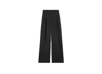 AMI PARIS Stripe Wool Crepe Wide Fit High Waist Large Pants "Black & Chalk"