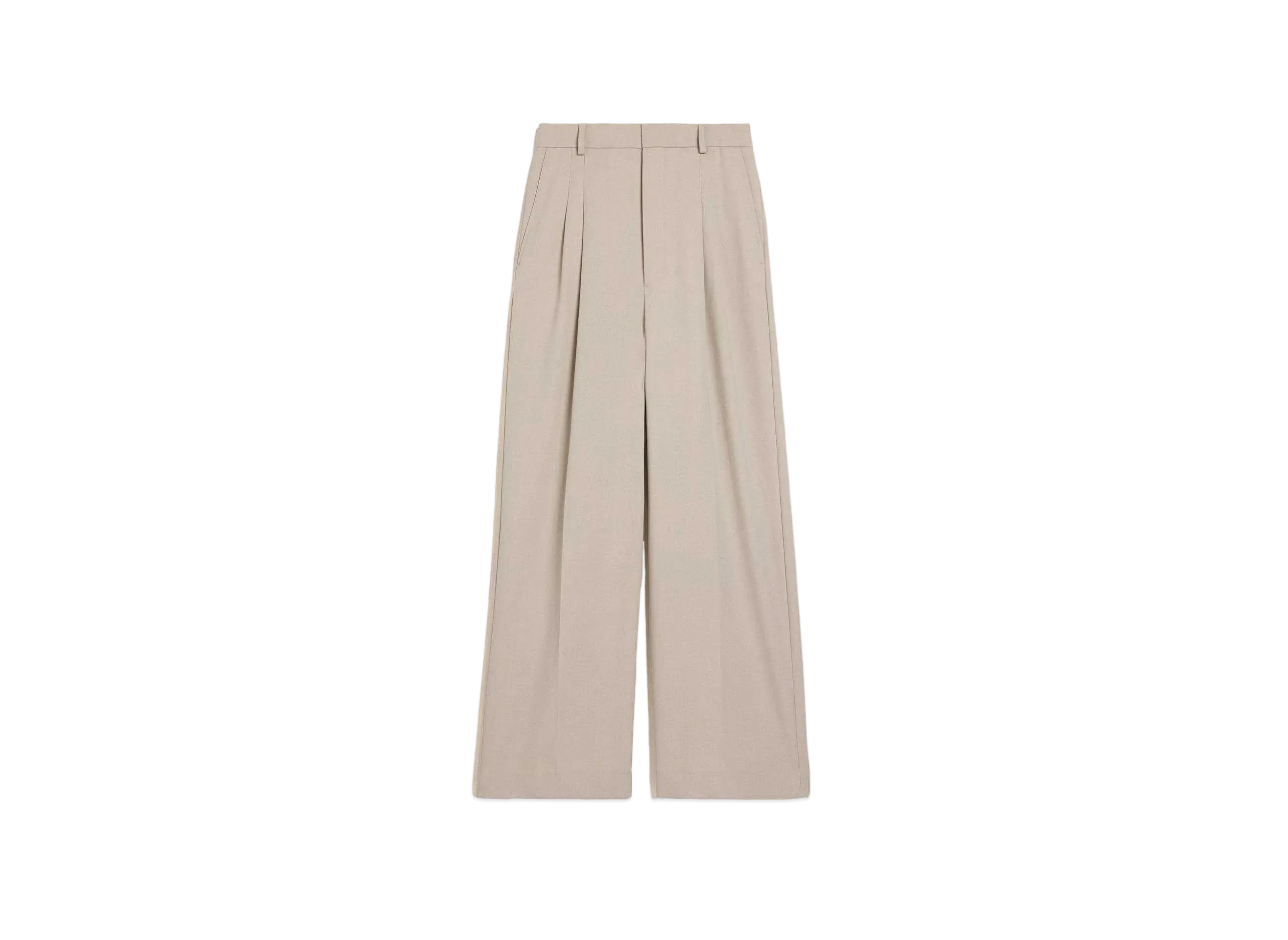 AMI PARIS Wool Blend Gabardine Wide High Waist Large Pants "Light Beige"