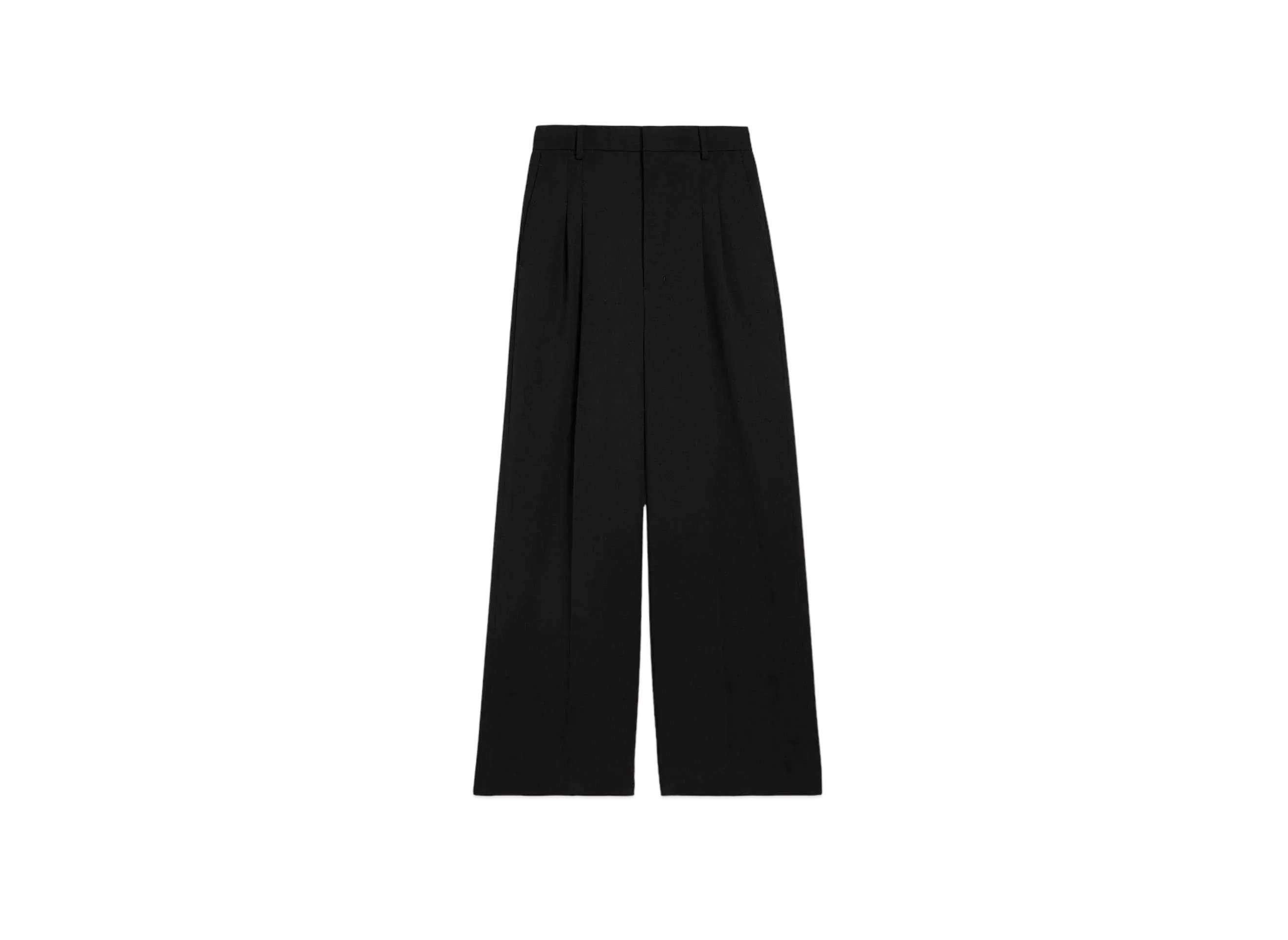 AMI PARIS Wool Blend Gabardine Wide High Waist Large Pants "Black"