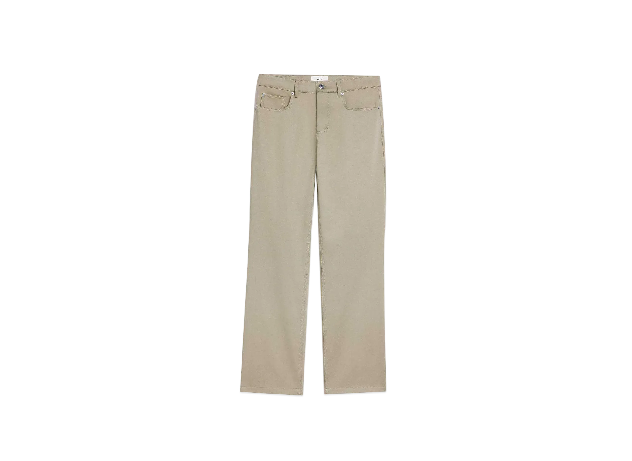 AMI PARIS Compact Cotton Satin Straight Fit Pants "Sage"