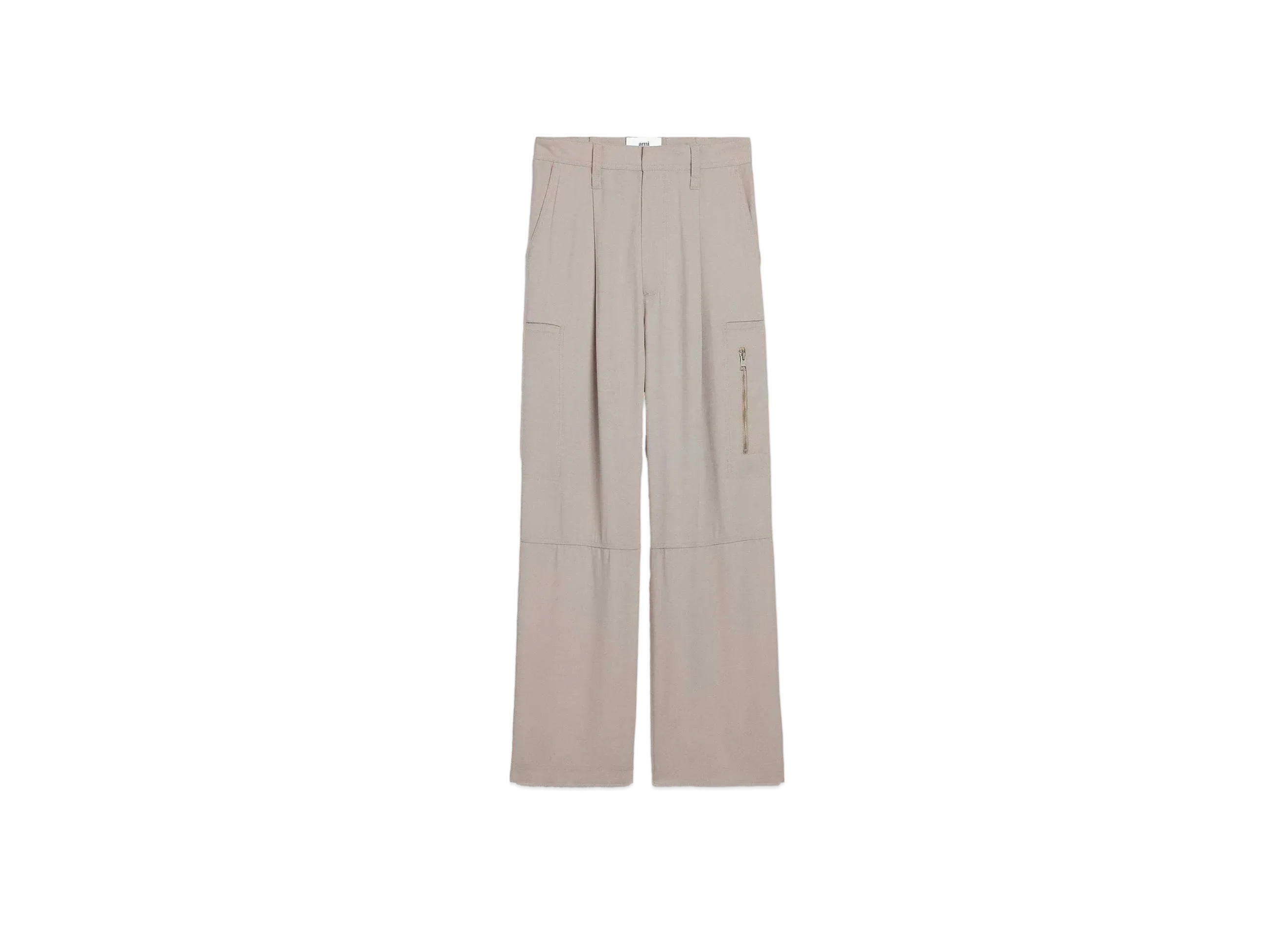 AMI PARIS Viscose Blend Crepe Cargo Pants "Light Beige"