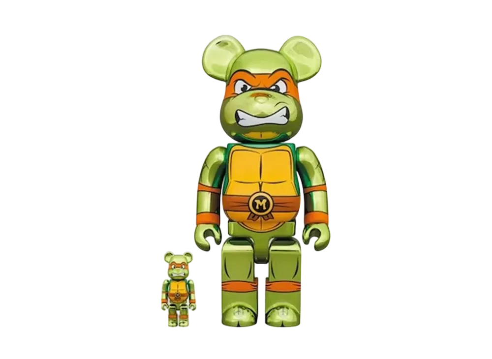 MEDICOM TOY "BEARBRICK" -Teen age Mutant Ninja Turtles- MICHELANGELO CHROME Ver. 100% & 400%