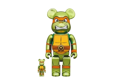 MEDICOM TOY "BEARBRICK" -Teen age Mutant Ninja Turtles- MICHELANGELO CHROME Ver. 100% & 400%