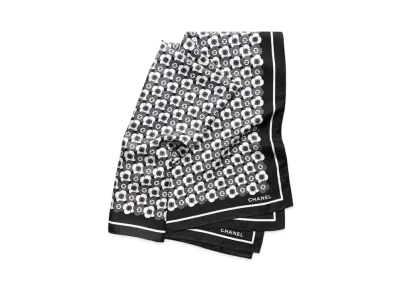 CHANEL Square Scarf Silk Twill "Black/Gray/White"