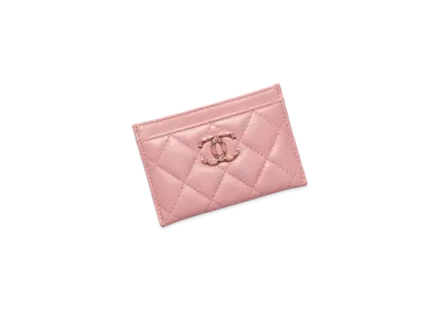 CHANEL Card Holder Lambskin Enamel & Gold Tone Metal "Coral Pink"