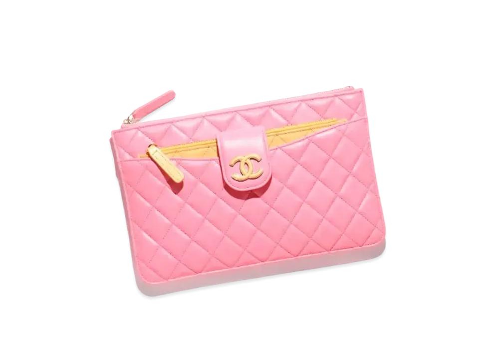 CHANEL Pouch Lambskin & Gold Tone Metal "Coral/Orange"