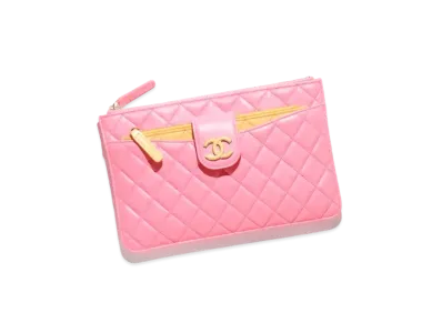 CHANEL Pouch Lambskin & Gold Tone Metal "Coral/Orange"