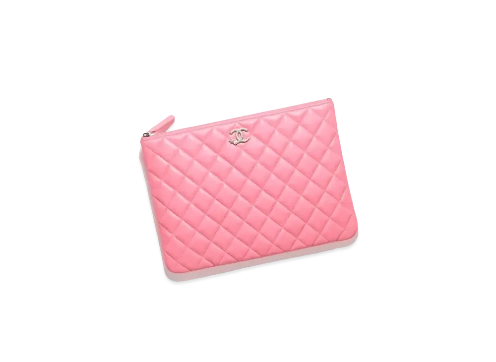 CHANEL Pouch Lambskin Strass & White Metal "Coral Pink"
