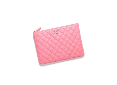 CHANEL Pouch Lambskin Strass & White Metal "Coral Pink"