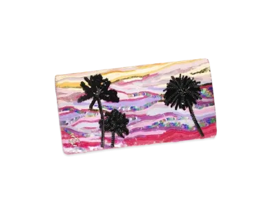 CHANEL Clutch Embroidered Satin Sequins Glass Beads Strass & Gold Tone Metal "Yellow/Purple/Pink/Black"
