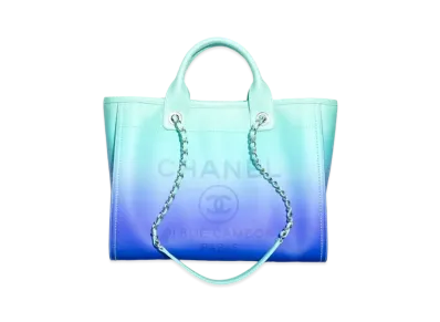 CHANEL Shopping Bag Shaded Calfskin & Silver Tone Metal "Turquoise/Blue"