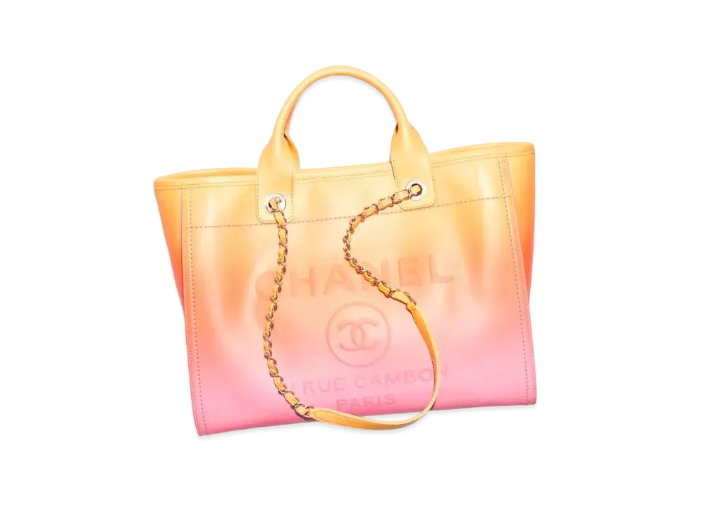 CHANEL Shopping Bag Shaded Calfskin & Silver Tone Metal "Orange/Coral/Pink"