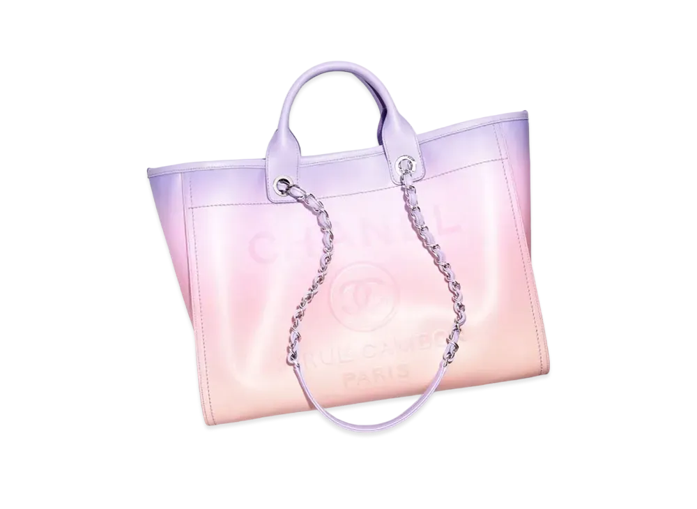 CHANEL Large Shopping Bag Shaded Calfskin & Silver Tone Metal "Light Purple/Pink/Coral"