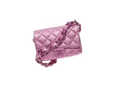 CHANEL Small Flap Bag Metallic Lambskin & Lacquered Metal "Pink"