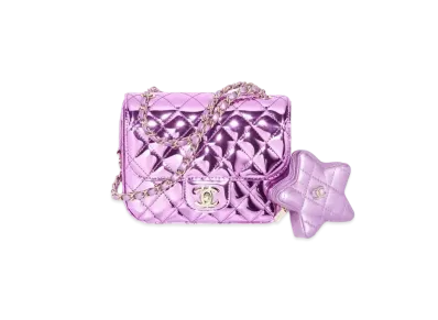 CHANEL Mini Flap Bag & Star Coin Purse Mirror Calfskin Metallic Calfskin & Gold Tone Metal "Purple"
