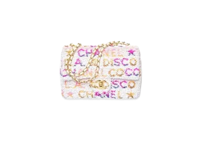 CHANEL Small Flap Bag Sequins & Gold Tone Metal "White/Yellow/Pink/Blue"