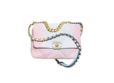 CHANEL 19 Handbag Denim Gold Tone Silver Tone & Ruthenium Finish Metal "Blue/Pink"