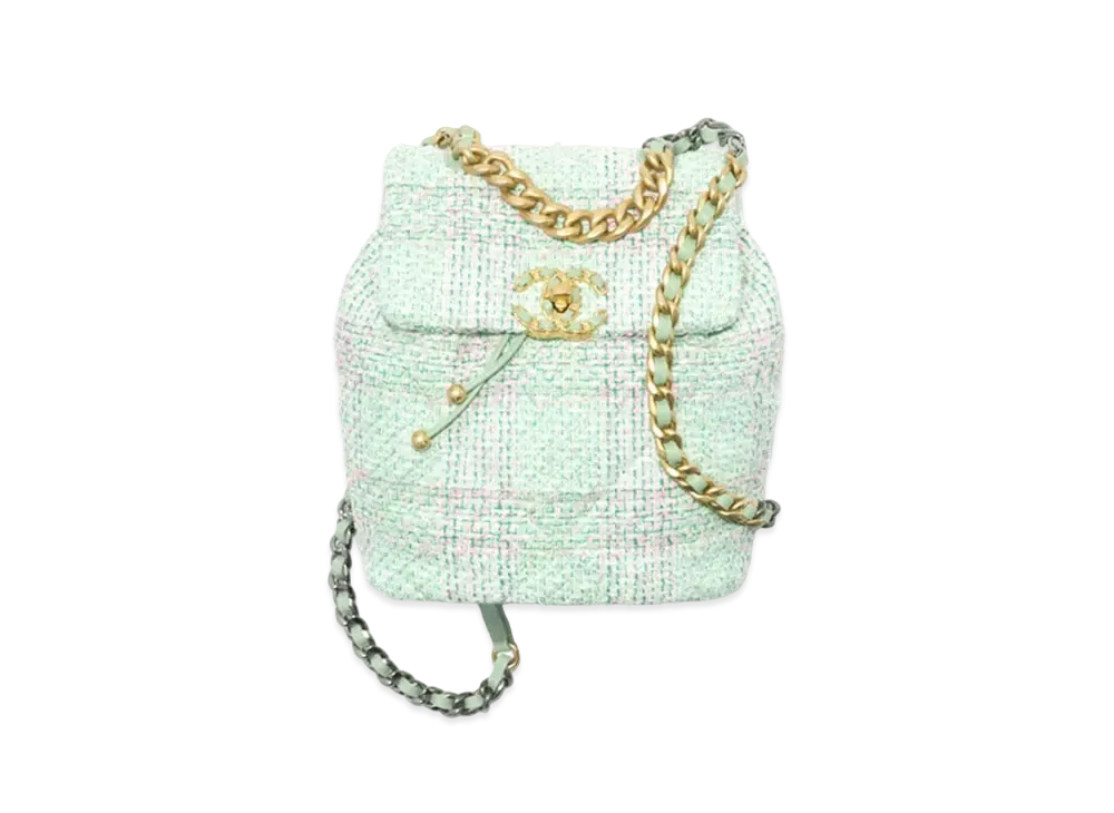 CHANEL 19 Backpack Tweed Gold Tone Silver Tone & Ruthenium Finish Metal "Green/Pink/Turquoise"