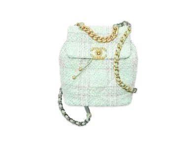 CHANEL 19 Backpack Tweed Gold Tone Silver Tone & Ruthenium Finish Metal "Green/Pink/Turquoise"
