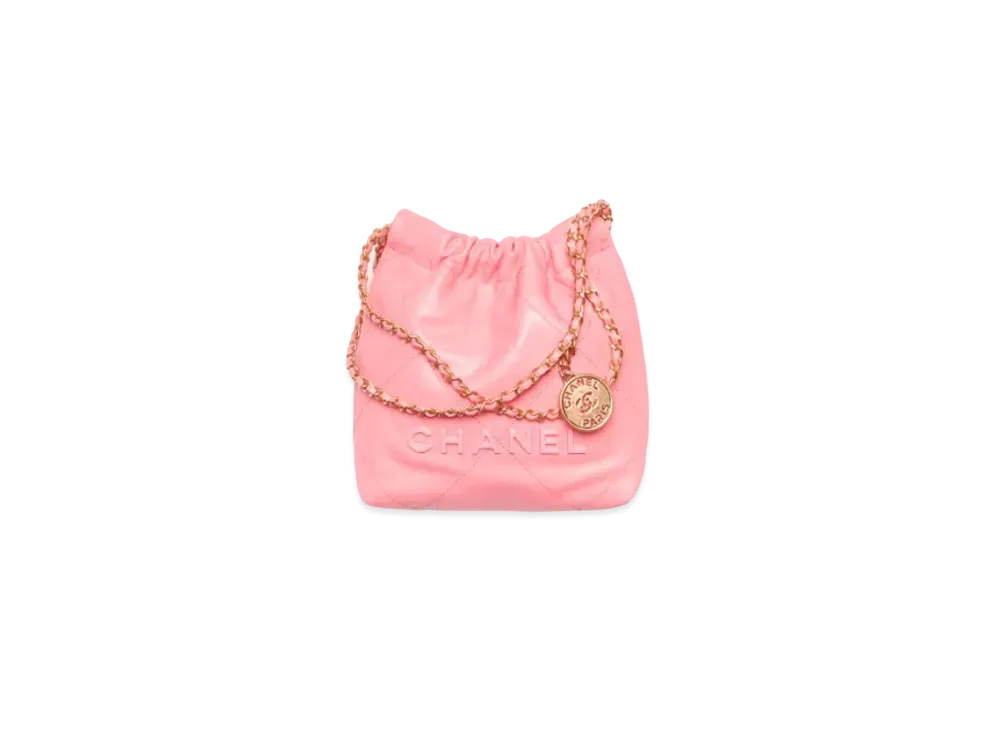 CHANEL 22 Mini Handbag Shiny Grained Calfskin Gold Tone & Lacquered Metal "Coral Pink"