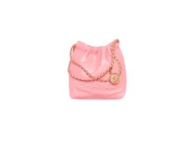 CHANEL 22 Mini Handbag Shiny Grained Calfskin Gold Tone & Lacquered Metal "Coral Pink"