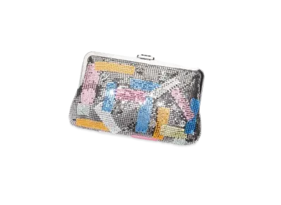 CHANEL Clutch Embroidered Metallic Mesh Imitation Pearls & Ruthenium Finish Metal "Silver/Gray"