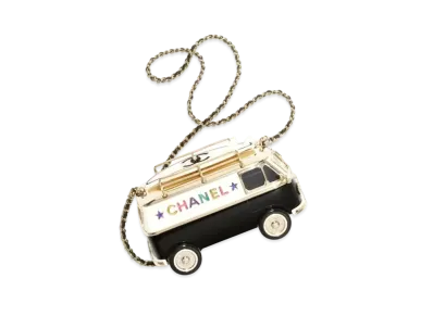 CHANEL Mini Van Minaudiere Plexi Enamel Strass & Gold Tone Metal "Black/White/Gold"