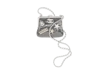 CHANEL Clutch With Chain Metallic Mesh Strass & Silver Tone Metal "Silver"