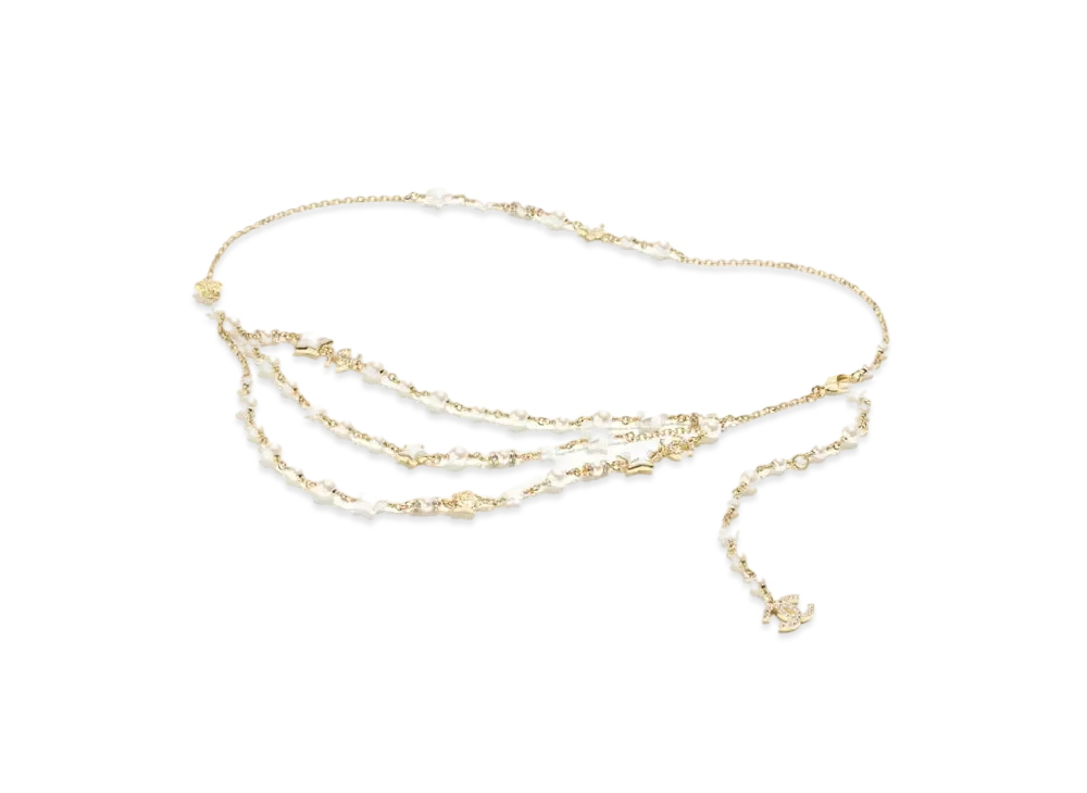 CHANEL Chain Belt Metal Resin Glass Pearls & Strass "Gold/White/Crystal"