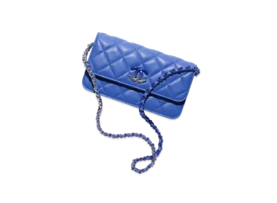 CHANEL Flap Phone Holder With Chain Lambskin & Gradient Lacquered Metal "Blue"