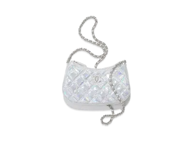 CHANEL Clutch With Chain Iridescent Mirror Goatskin & Silver Tone Metal "Silver"
