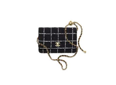 CHANEL Wallet On Chain Wool Tweed & Gold Tone Metal "Black/White"